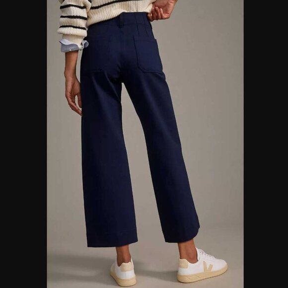 New 32 Tall Maeve x Anthropologie The Colette Ponte crop wide-leg pants in Navy - Picture 2 of 10